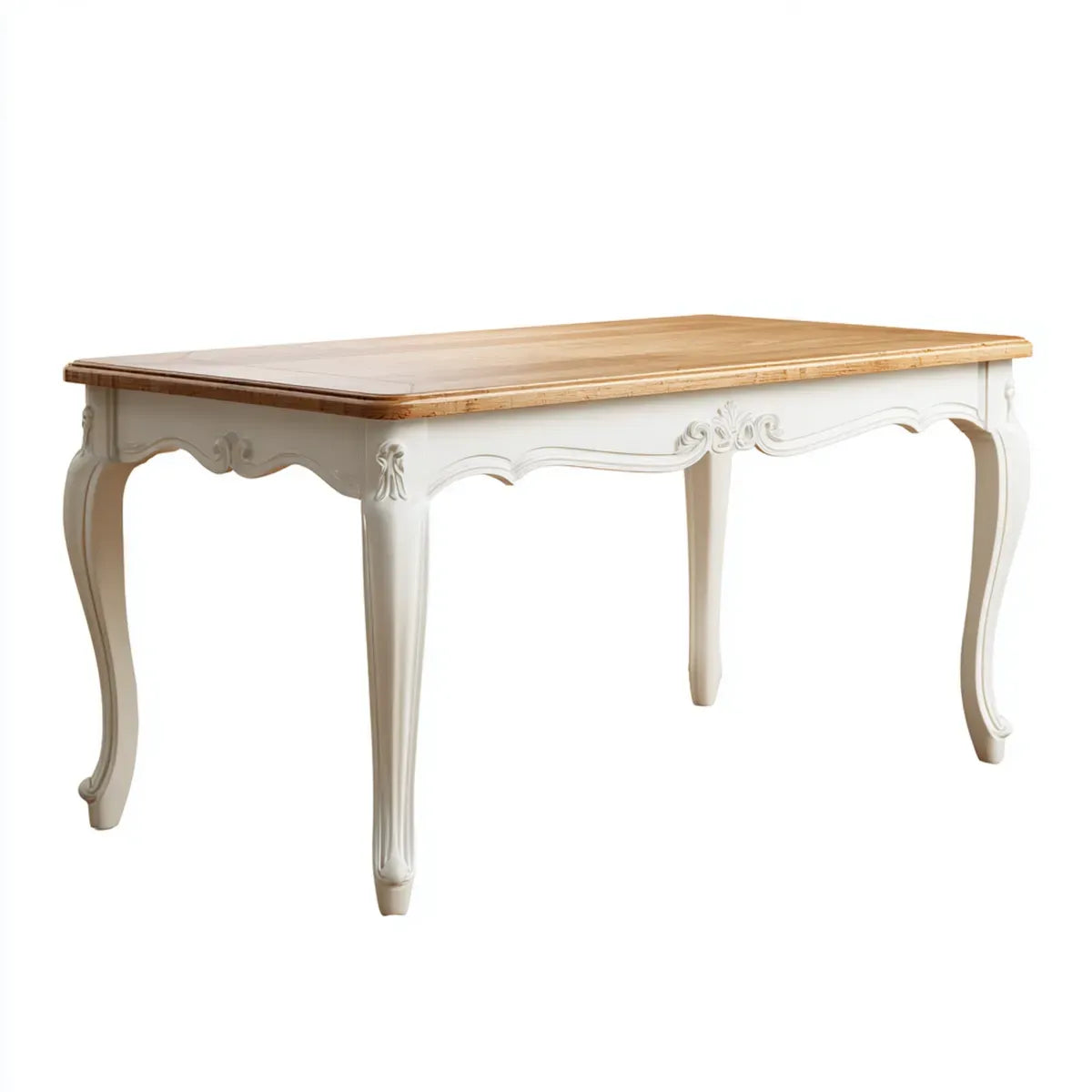 Table à manger rectangulaire blanche et naturelle 180 x 90 x 76 cm en bois de manguier massif
