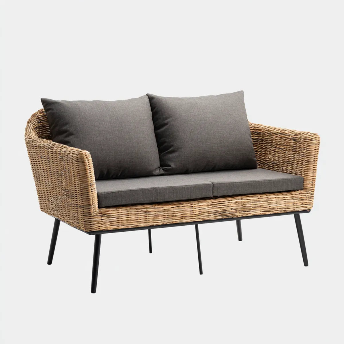 Canapé de jardin 2 places naturel anthracite en résine tressée PE 125 x 70 x 78 cm
