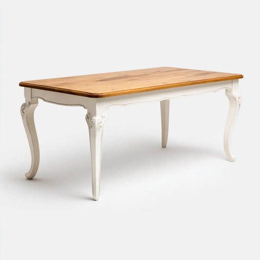 Table à manger rectangulaire blanc et naturel 150 x 90 x 78 cm en pin massif et peuplier massif