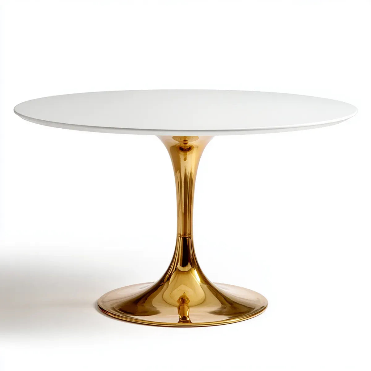 Table à manger ronde blanche et dorée Ø100 x H74 cm plateau MDF laqué piètement acier