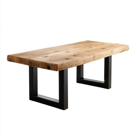 Table à manger rectangulaire chêne massif naturel et acier noir 180 x 90 x 76 cm