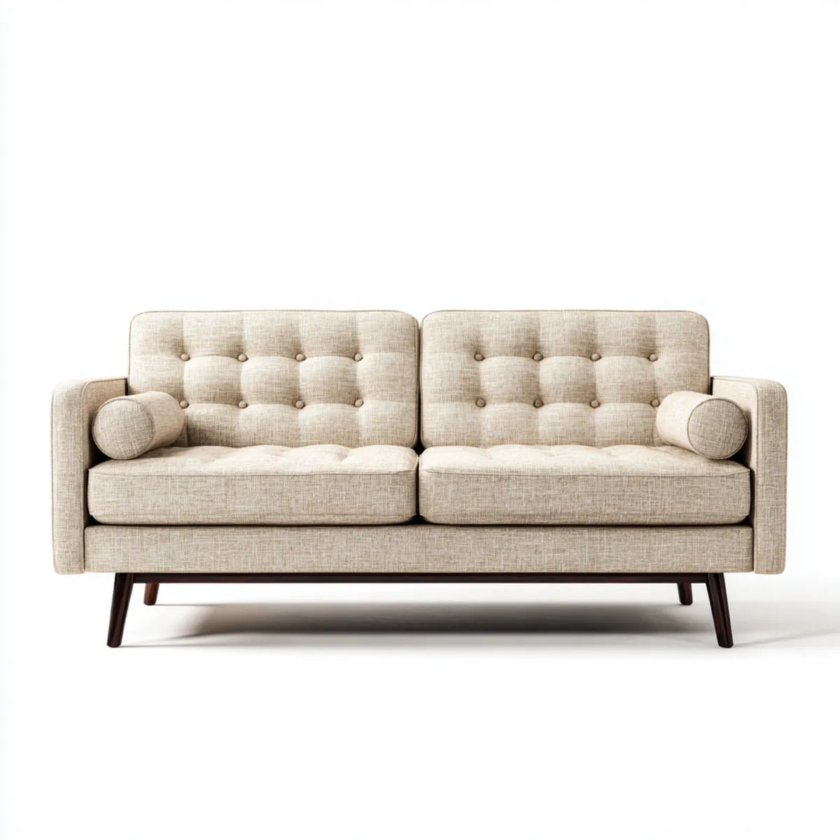 Canapé 2 places beige droit 160 x 82 x 86 cm en polyester avec pieds en bois massif