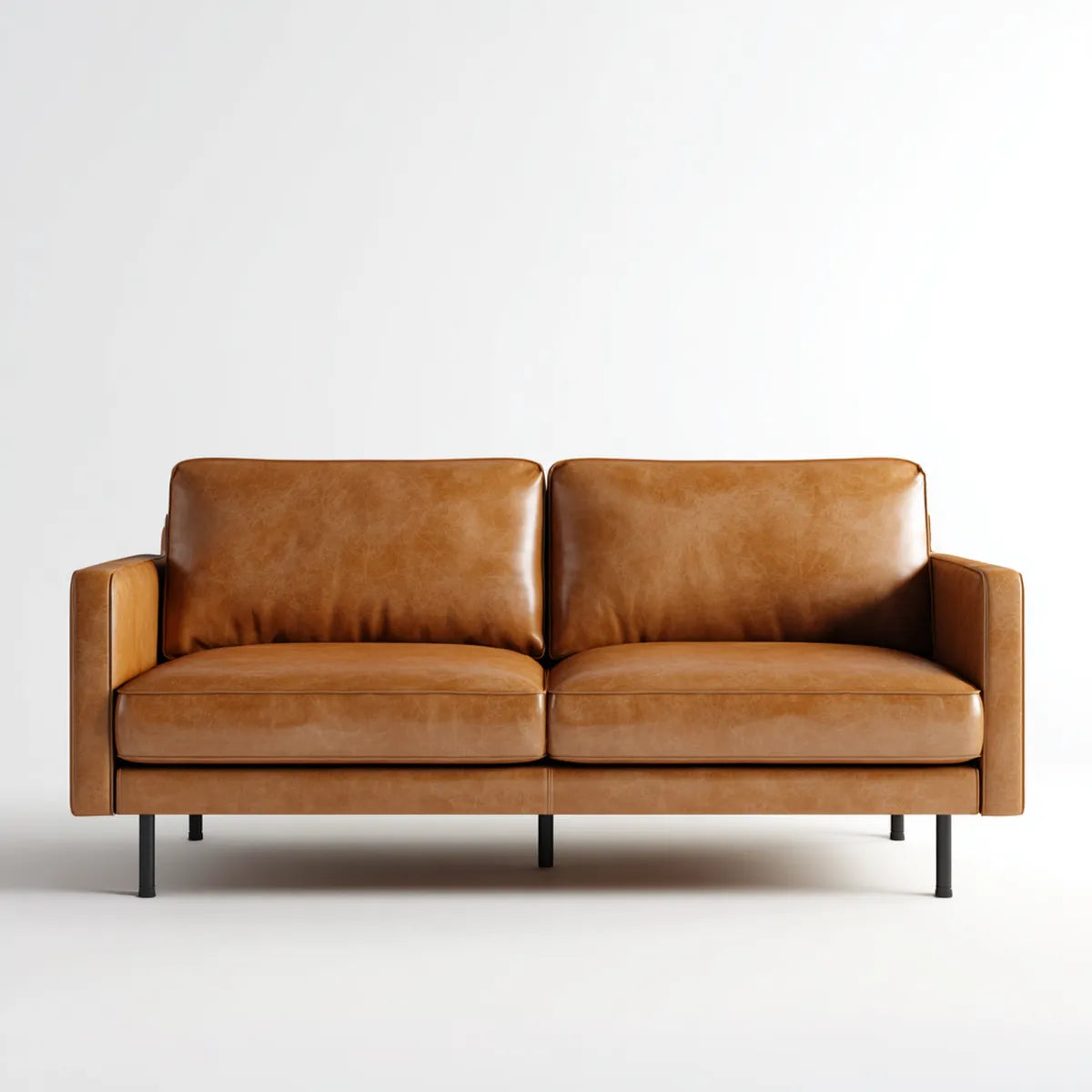 Canapé 2 places marron cognac en cuir synthétique PU rectangulaire 180 x 85 x 82 cm