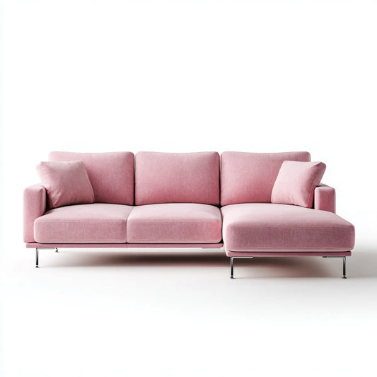 Canapé d’angle droit 3 places rose en velours de polyester 280 x 160 x 85 cm