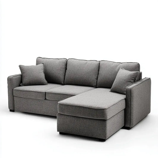 Canapé d’angle réversible gris en polyester 225 x 145 x 85 cm avec méridienne
