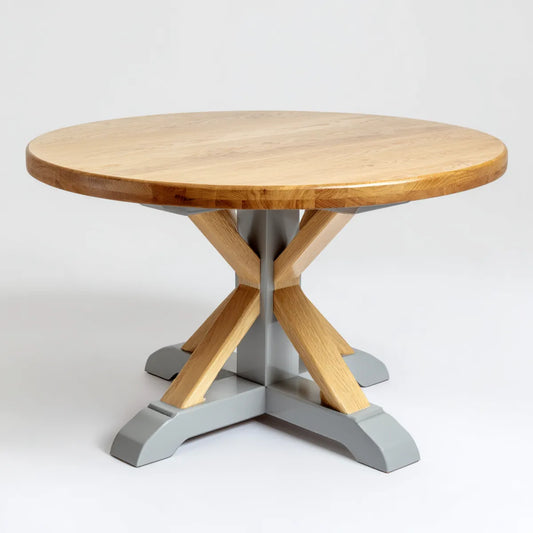 Table à manger ronde en chêne massif naturel et acier gris Ø 120 x H 75 cm