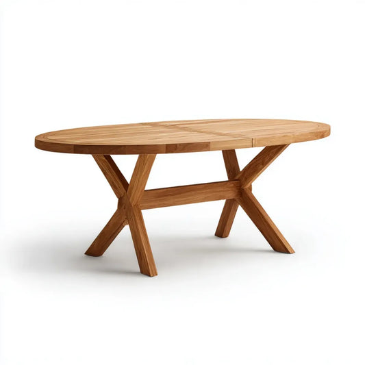 Table à manger extensible ovale naturelle 200 x 100 x 75 cm en acacia massif