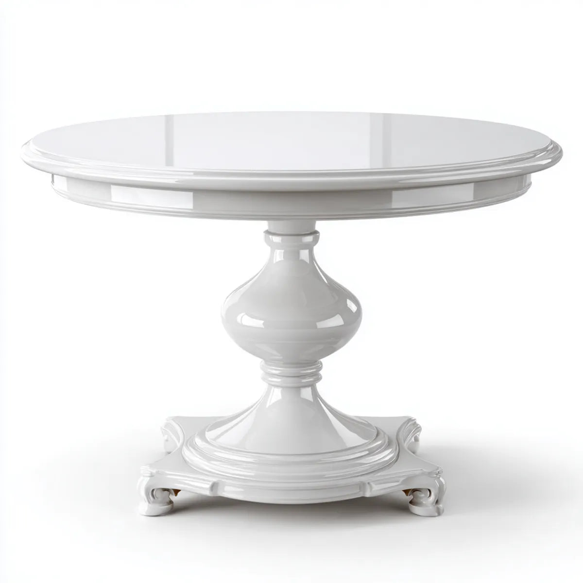 Table à manger ronde blanche 120 cm en MDF laqué avec piétement central sculpté