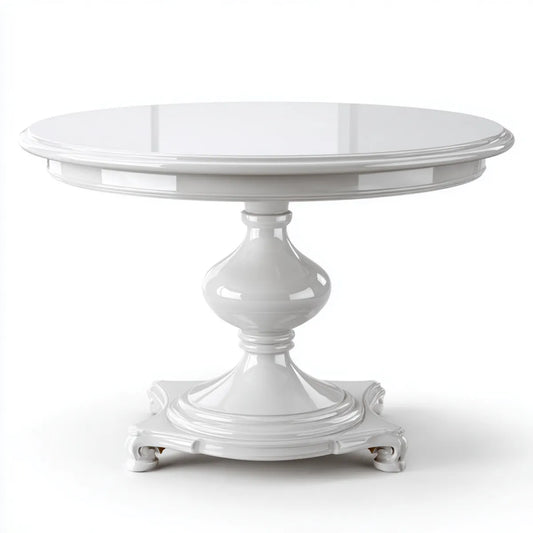 Table à manger ronde blanche 120 cm en MDF laqué avec piétement central sculpté